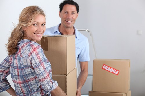 Packed office supplies and labelled boxes prepared for office relocation services in Uxbridge